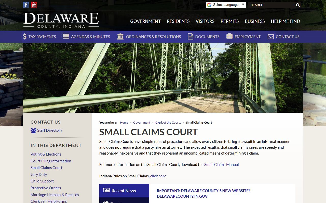 Delaware County Clerk of the Circuit Courts small claims records
