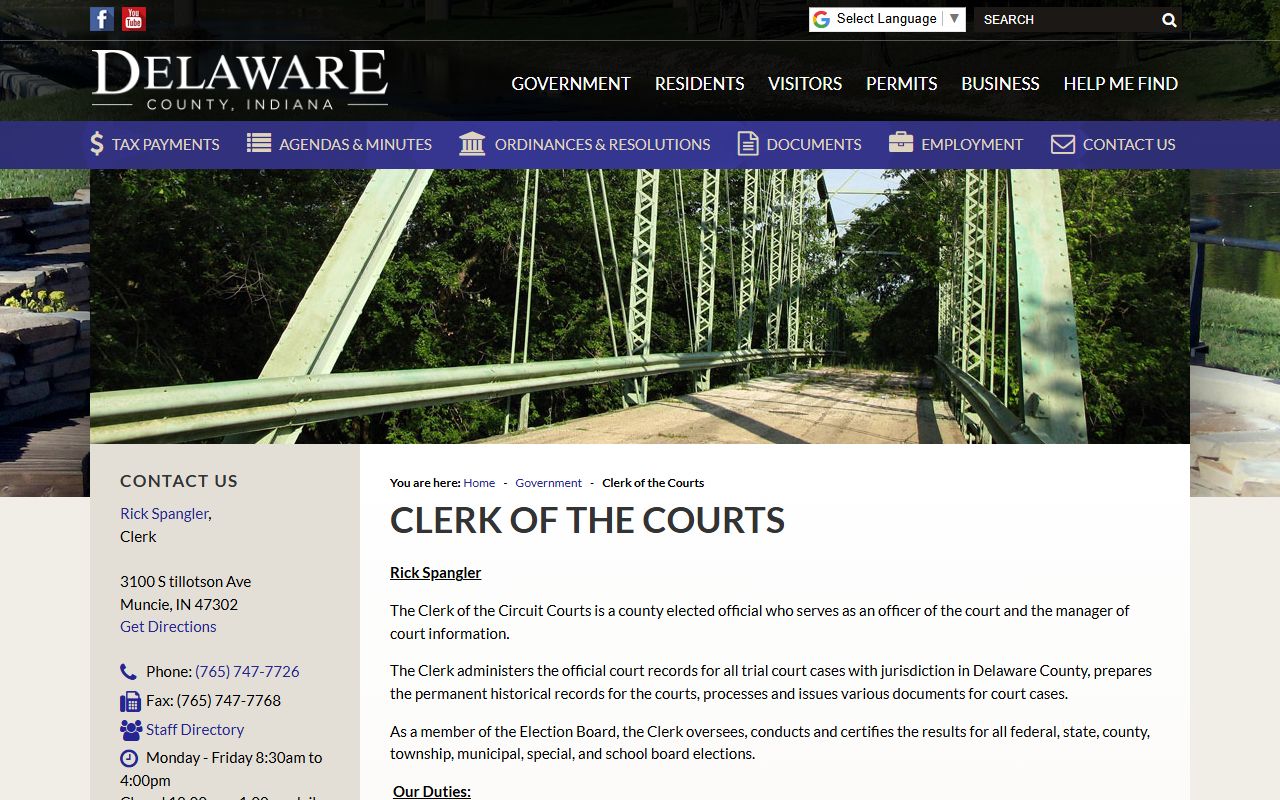 Delaware County Clerk of the Circuit Courts records page