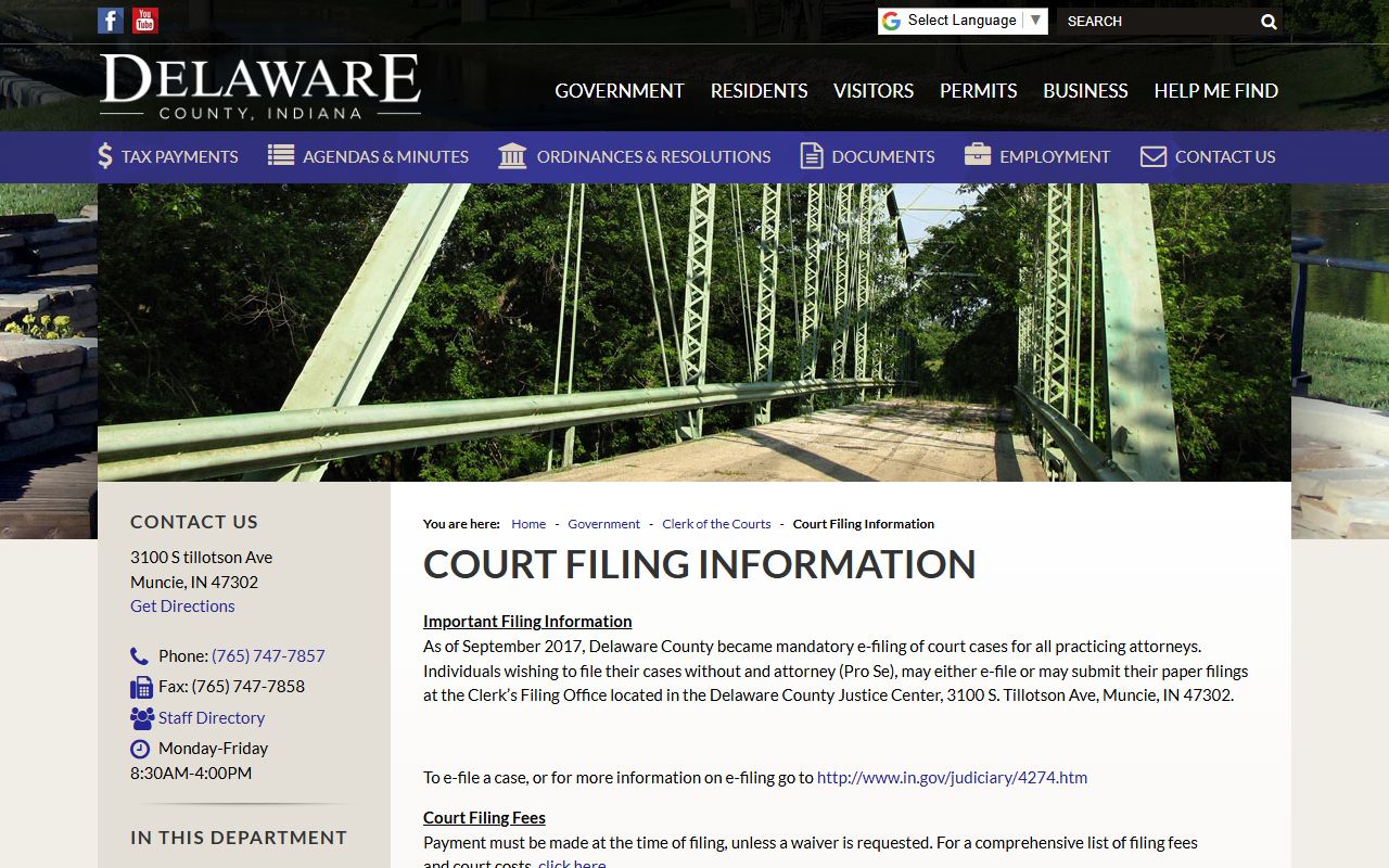 Delaware County Clerk of the Circuit Courts filing information