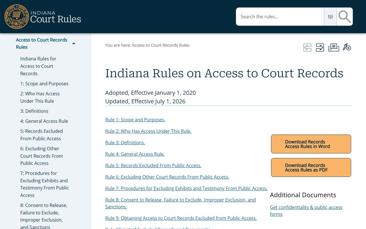 Delaware County court records Indiana access rules