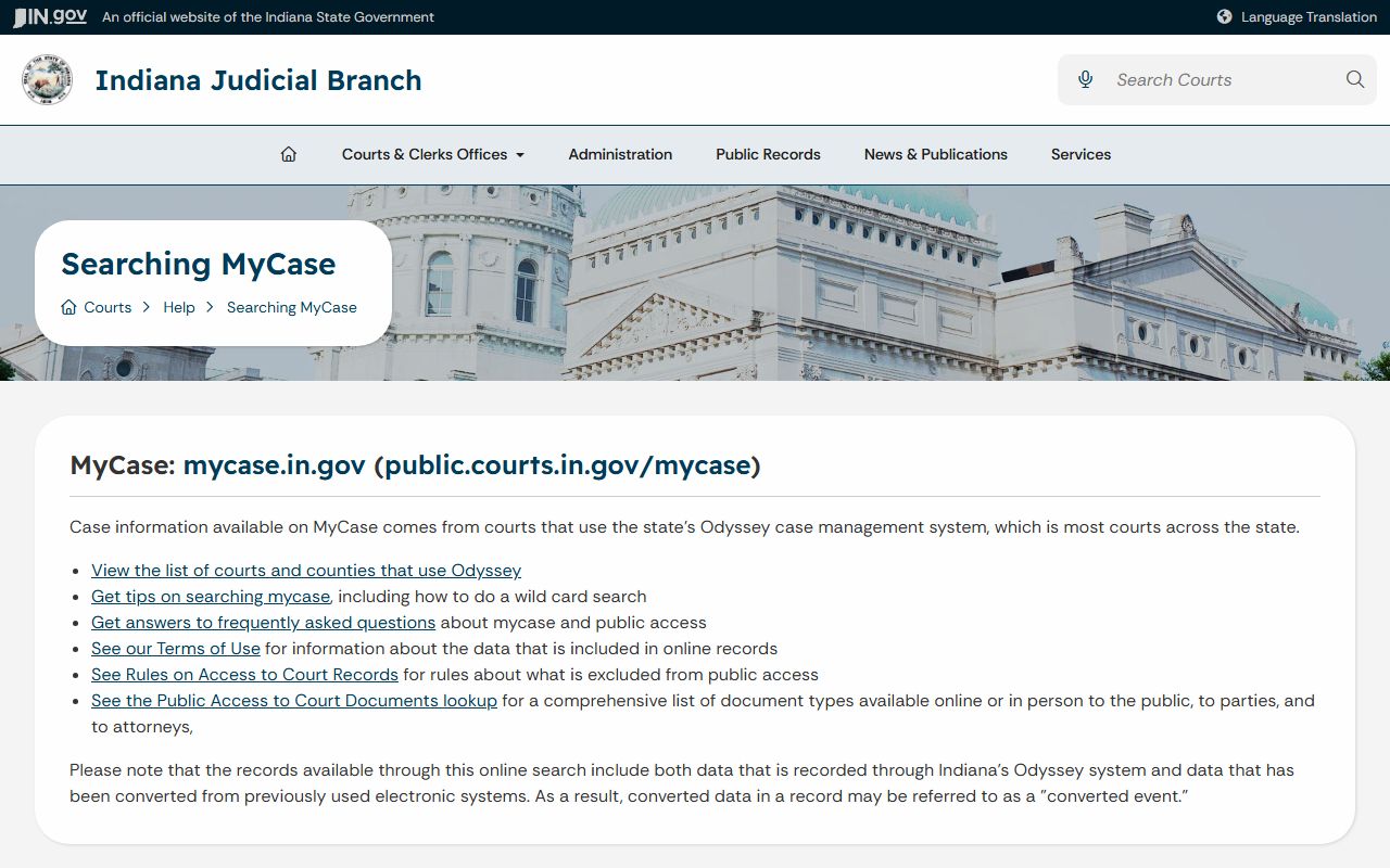 Delaware County court records MyCase help page