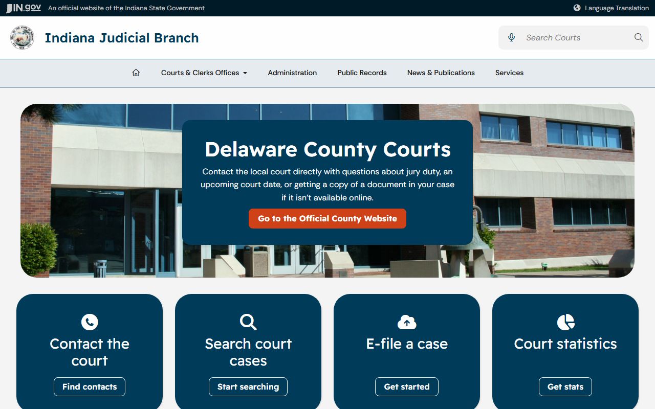 Delaware County court records Indiana Judicial Branch page