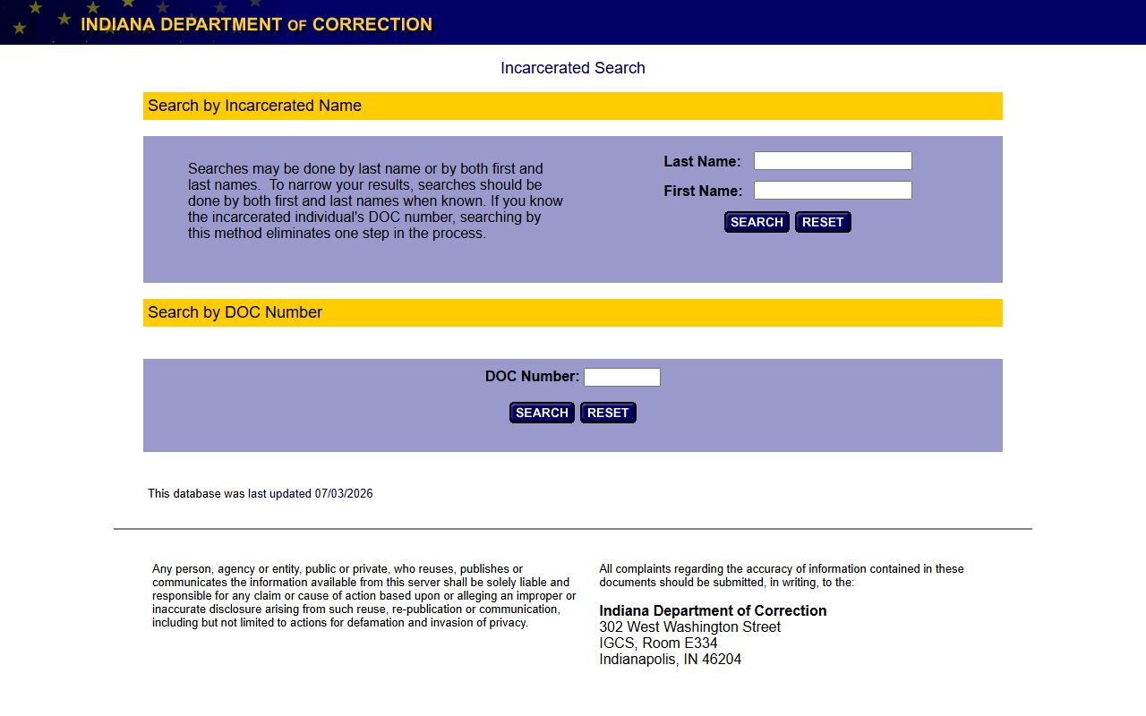 Delaware County inmate search Indiana DOC offender search