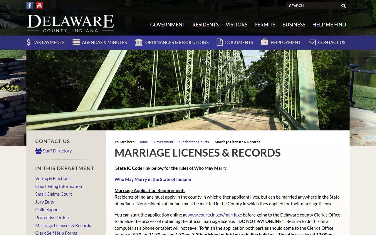 Delaware County marriage records local license requirements