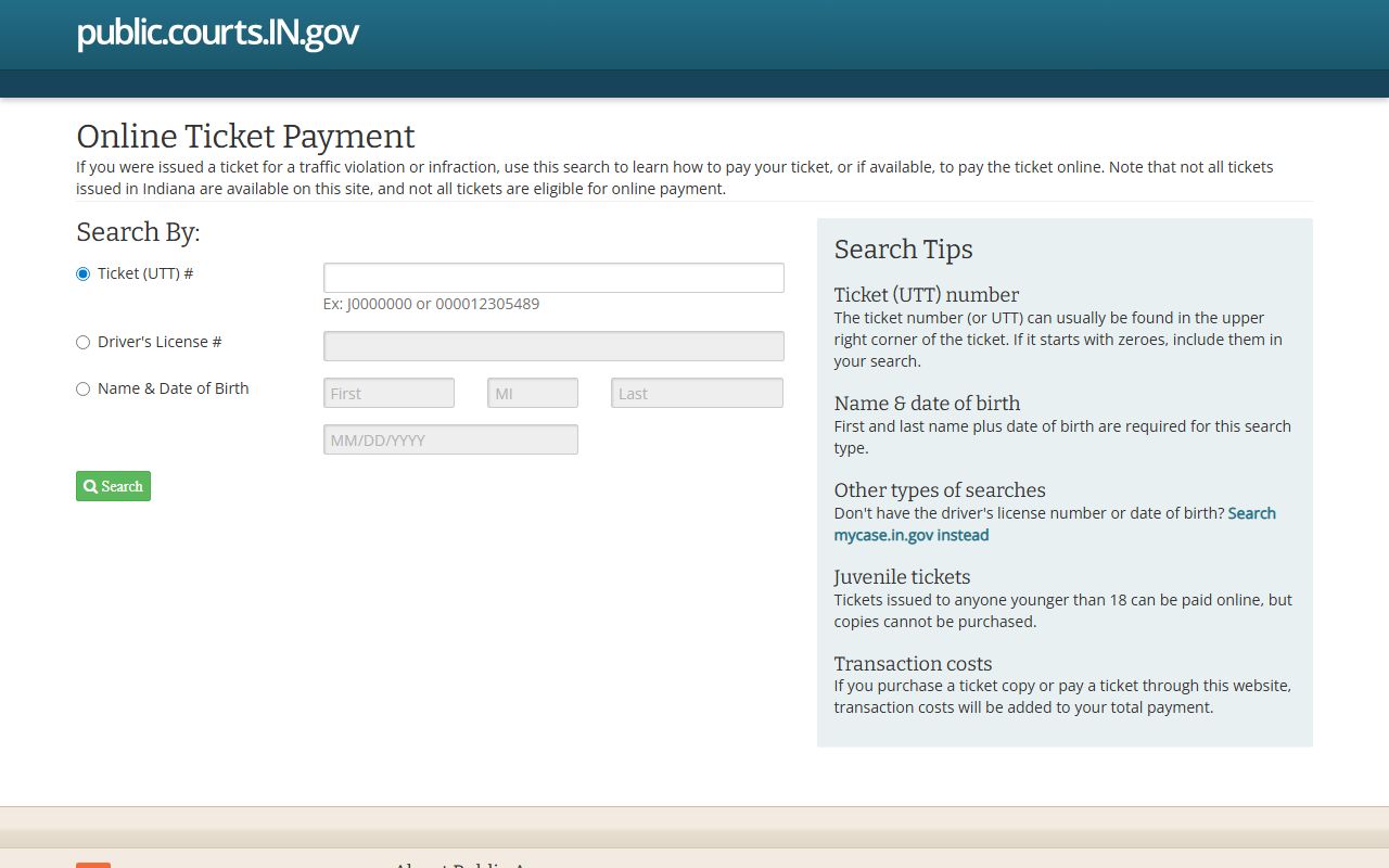 Delaware County traffic court records Indiana citation payment portal