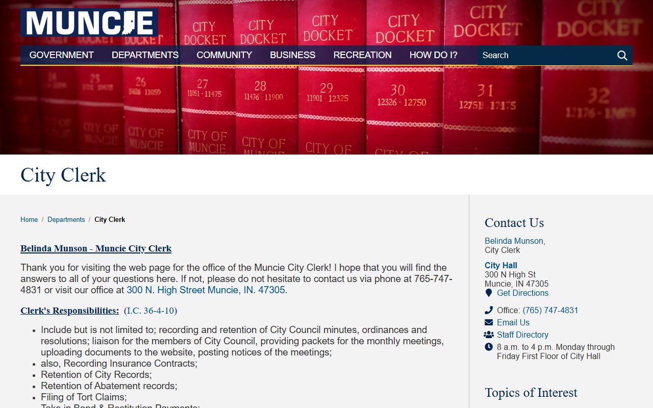 Delaware County traffic court records Muncie City Clerk record access